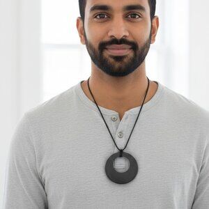 Shungite Stone Pendant Genuine Mineral EMF Shield Protection Amulet Double Circl